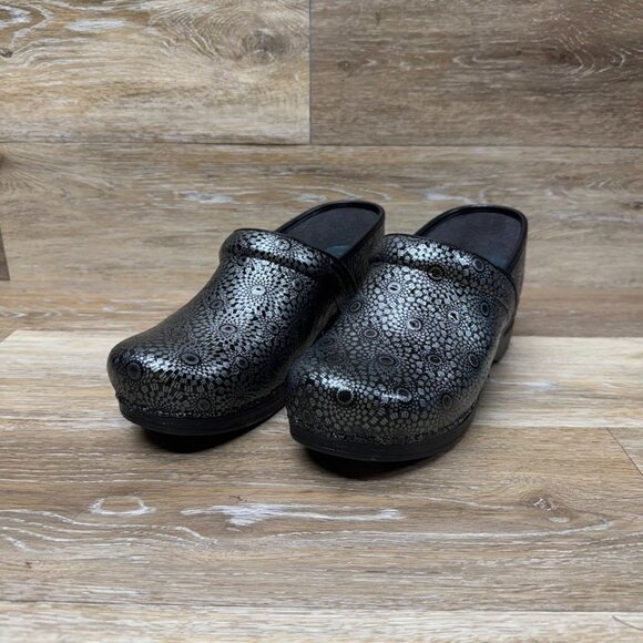 Dansko Black Patterned Women's Clogs - Picture 1 of 5